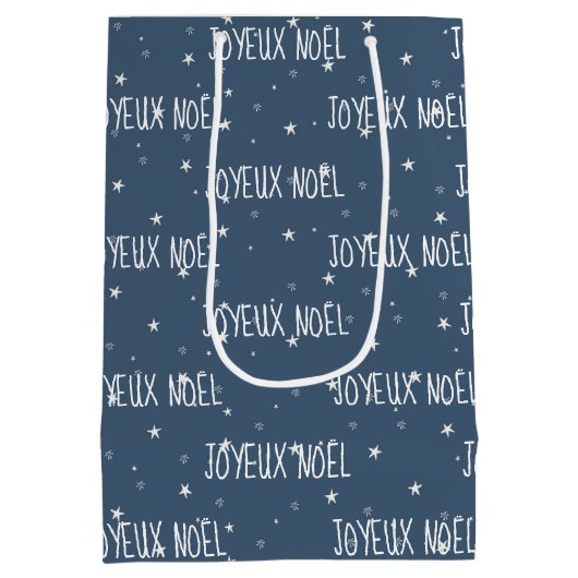 Französisch frohe Weihnachten auf Schneeflocken Mittlere Geschenktüte (Rückseite)