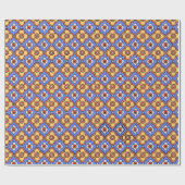 Französisch-gotisches Fliesenmuster - Blaugelbes O Geschenkpapier (Flach)