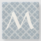 Französisch-graumarokkanischer Damaske mit Monogra Steinuntersetzer (Vorderseite)