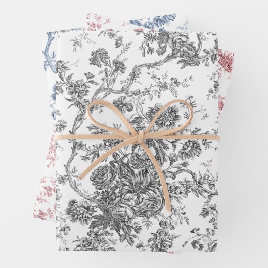 Französisch gravierte Blumentoilette-Grau, Rosa, B Geschenkpapier Set (Beispiel)