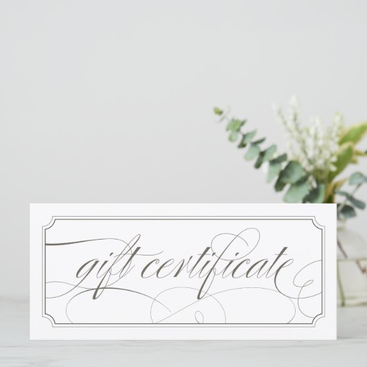 Französisch Gray Elegant Script Geschenkgutscheine (Stehend Vorderseite)
