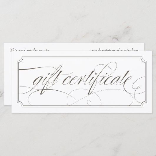 Französisch Gray Elegant Script Geschenkgutscheine (Vorne/Hinten)