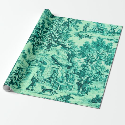 Französisch Green Toile Rokoko Rustikale Dekoupage Geschenkpapier (Ungerollt)
