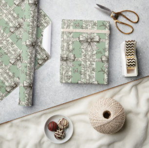 Französisch grünes Weihnachts-Toile-Schleifenmuste Geschenkpapier