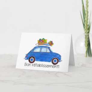 Französisch Gute Besserung Blau Retro Fiat 500 Karte