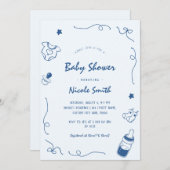 Französisch Hand Drawn Doodle Fun Scribble Babydus Einladung (Vorne/Hinten)