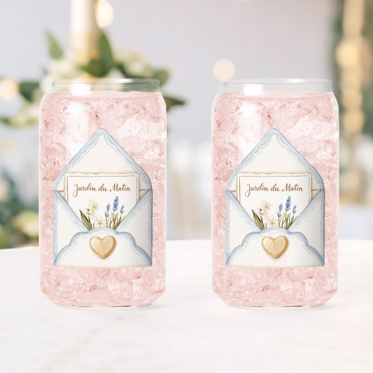 Französisch Hellblau Creme Umschlag Herz Blumen Dosenglas (Insitu (Hochzeit))