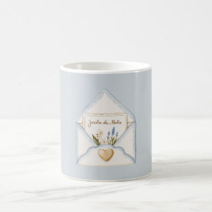 Französisch Hellblau Creme Umschlag Herz Blumen   Kaffeetasse