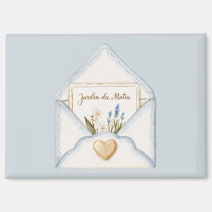 Französisch Hellblau Creme Umschlag Herz Blumen   Magnet