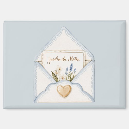 Französisch Hellblau Creme Umschlag Herz Blumen Magnet (Vorderseite)