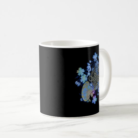 Französisch Horn Art Band Class Musik Blue Blumen Kaffeetasse (VorderseiteRechts)