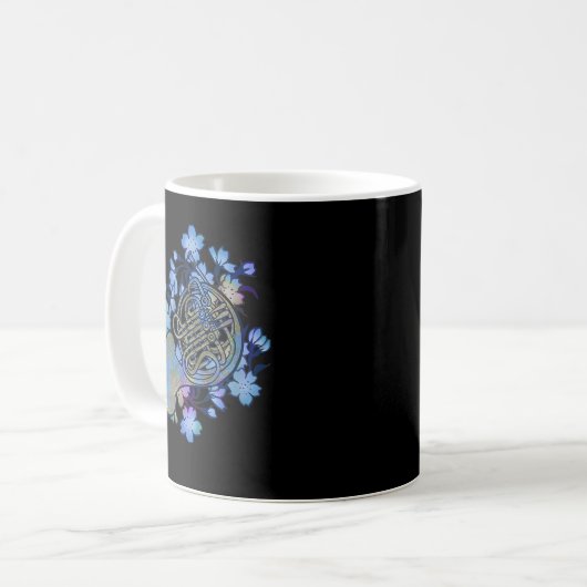 Französisch Horn Art Band Class Musik Blue Blumen Kaffeetasse (Vorderseite Links)