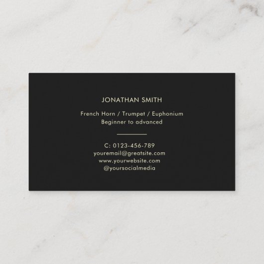 Französisch Horn Beruflich Brass Lehrer Black&Whit Visitenkarte (Rückseite)
