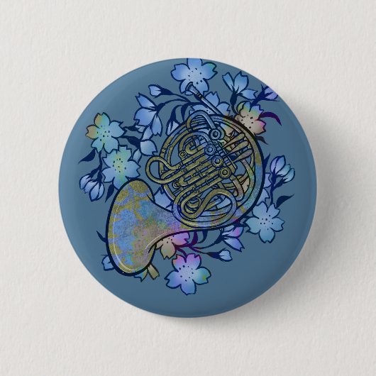 Französisch-Horn-Blumen-Band-Klasse Button (Vorderseite)