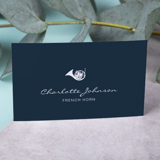 Französisch Horn Elegant Musician Navy Blue Visitenkarte