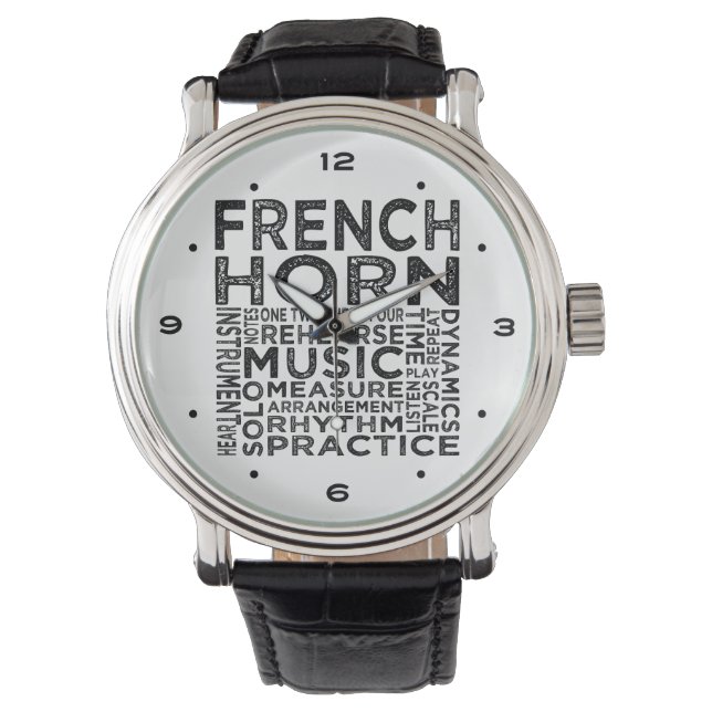 Französisch-Horn-Typografie Armbanduhr (Vorderseite)