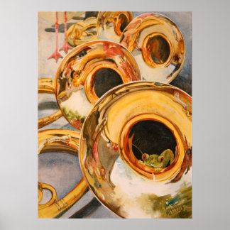 Französisch Hörner Musiker Funny Frog Escape Artis Poster