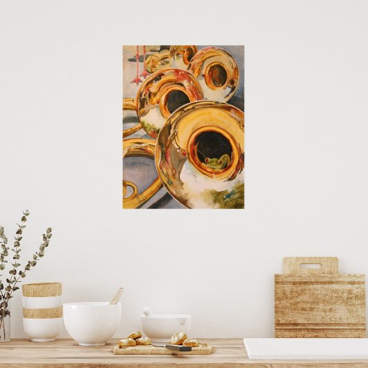 Französisch Hörner Musiker Funny Frog Escape Artis Poster (Küche)