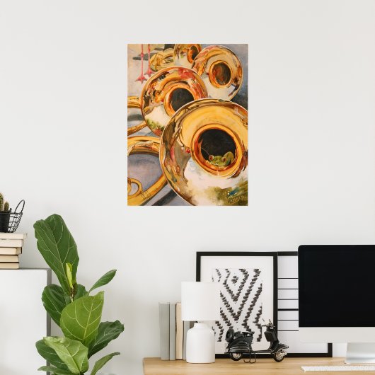 Französisch Hörner Musiker Funny Frog Escape Artis Poster (Heimbüro)