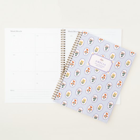 Französisch, Hütte Blumenmuster, blaue Streifen Planer (Anzeige)