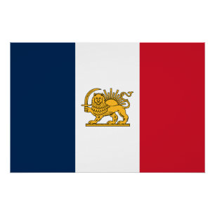Französisch-iranische Löwe-und-Sonne-Erbeflagge Poster