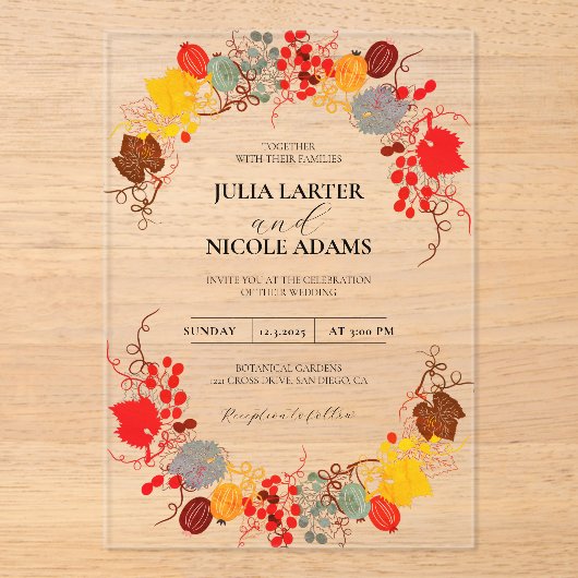 Französisch Kissed Sweet Berry Trauben Blume Hochz Acryleinladungen (Vorderseite)