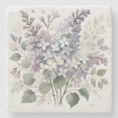 Französisch Lilac Wasserfarbe Bläserner Frühling u Steinuntersetzer (Vorderseite)