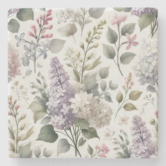 Französisch Lilac Wasserfarbe Bläserner Frühling u Steinuntersetzer (Vorderseite)