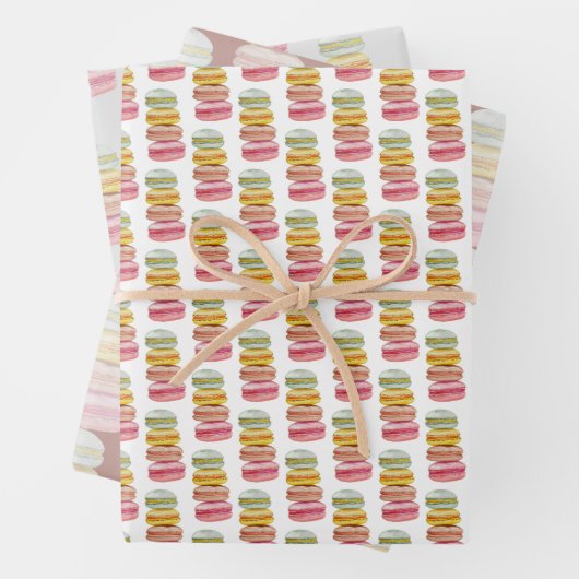 Französisch Macarons Wasserfarbe Handgemalt Geschenkpapier Set (Beispiel)