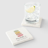 Französisch Macarons Wasserfarbe Handgemalt Steinuntersetzer (Seitenansicht)