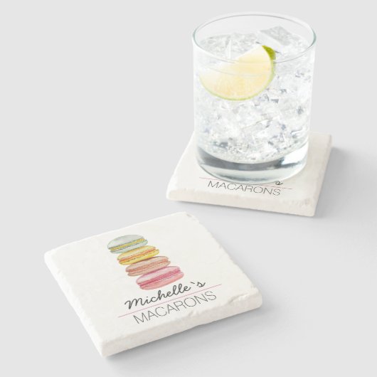 Französisch Macarons Wasserfarbe Handgemalt Steinuntersetzer (Seitenansicht)
