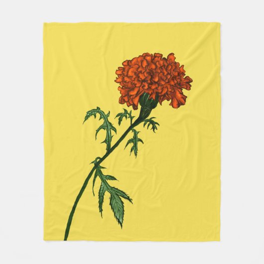 Französisch Marigold Blume Ink Zeichnend Fleecedecke (Vorderseite)
