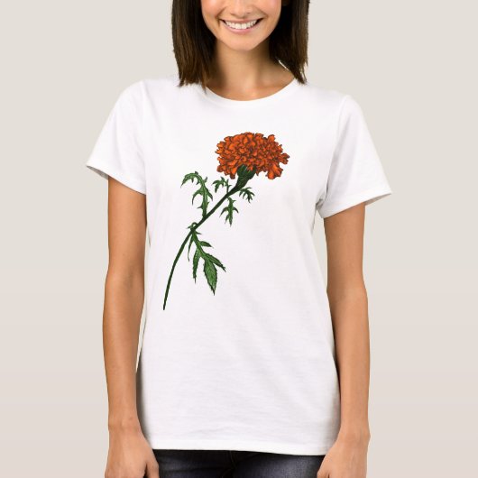 Französisch Marigold Blume Ink Zeichnend T-Shirt (Vorderseite)