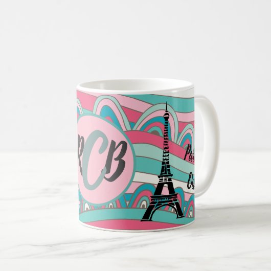 Französisch Oh la la! Paris Eiffel Tower Monogram Kaffeetasse (VorderseiteRechts)