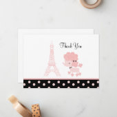 Französisch Paris Pink Poodle Flat Card Vielen Dan Mitteilungskarte (Vorderseite/Rückseite Beispiel)