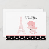 Französisch Paris Pink Poodle Flat Card Vielen Dan Mitteilungskarte (Vorne/Hinten)