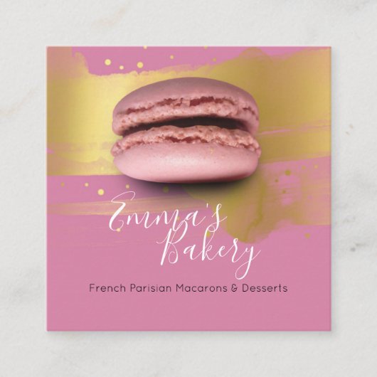 Französisch Pariser Macarons & Desserts Quadratische Visitenkarte (Vorderseite)