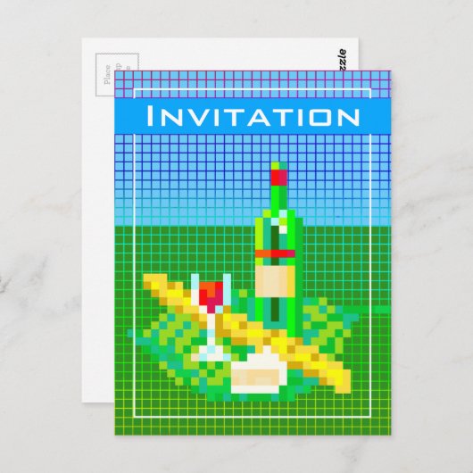 Französisch picknickpixel art 8-bit bunt lustig postkarte (Vorne/Hinten)