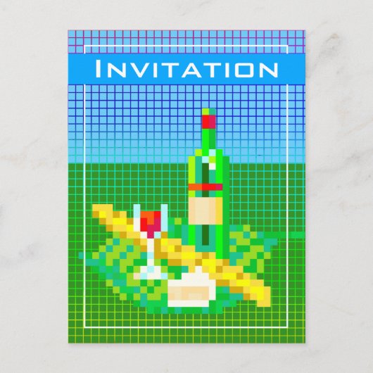 Französisch picknickpixel art 8-bit bunt lustig postkarte (Vorderseite)