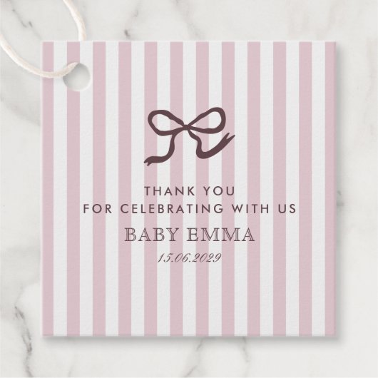 Französisch Pink Bow & Stripes Babydusche Liebesma Geschenkanhänger (Vorderseite)