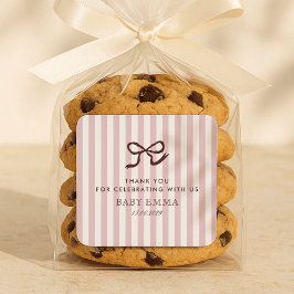 Französisch Pink Bow & Stripes Babydusche Quadratischer Aufkleber