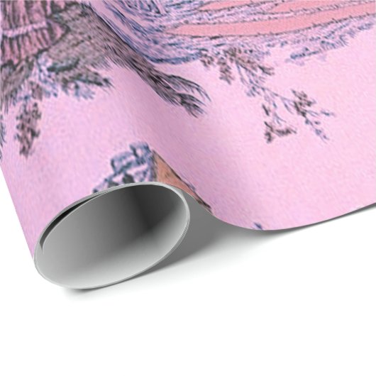 Französisch Pink Toile de Jouy Chinoiserie Dekoupa Geschenkpapier (Rolleneckpunkt)