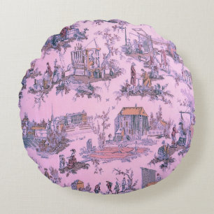Französisch Pink Toile de Jouy Chinoiserie Stil Ru Rundes Kissen