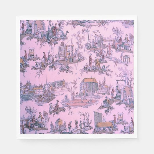 Französisch Pink Toile de Jouy Chinoiserie Stil Ru Serviette (Vorderseite)