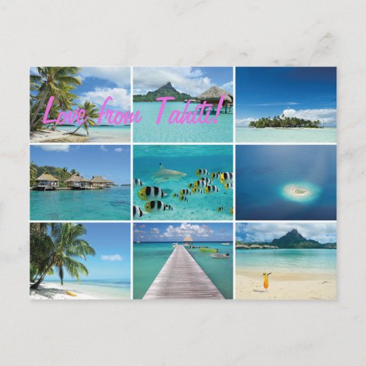 Französisch-Polynesien-Collage rosa Text Postkarte (Vorderseite)