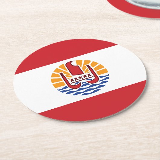 Französisch-Polynesien-Flagge Runder Pappuntersetzer (Angewinkelt)