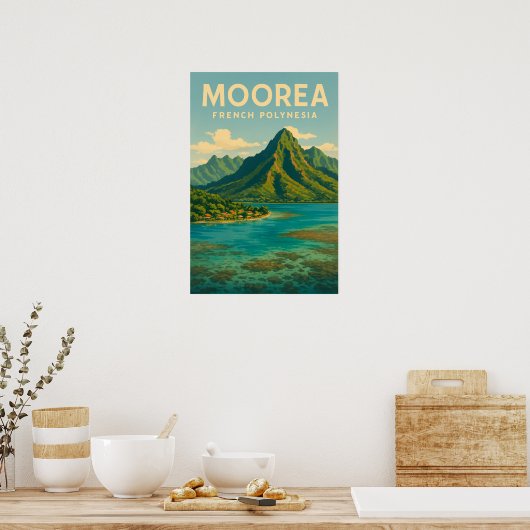 Französisch-Polynesien Reiseplakat - Retro Moorea Poster (Küche)