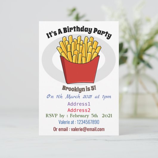 Französisch Pommes Cartoon Abbildung Einladung (Stehend Vorderseite)