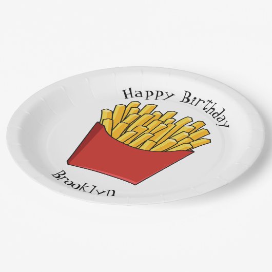 Französisch Pommes Cartoon Abbildung Pappteller (Schrägansicht)