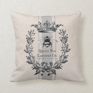 Französisch Queen Bee, graue gestreifte Imitat Ge Kissen